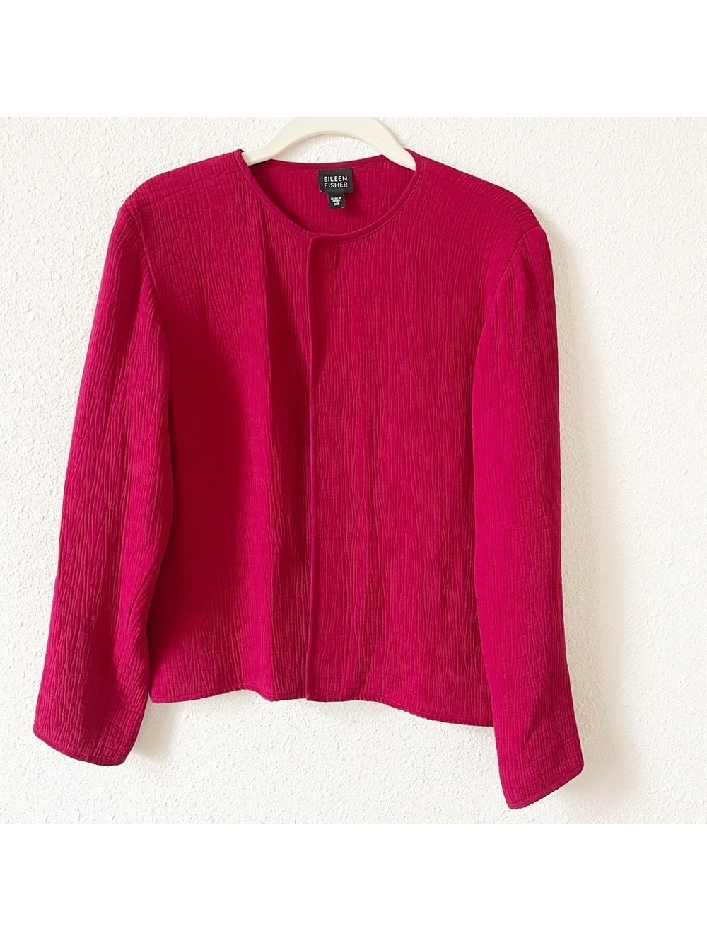 Eileen Fisher Collarless Textured Blazer Silk Blend Red Size XS Holiday Office